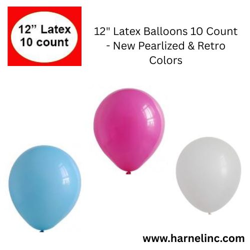 12 Latex Balloons 10 Count New Pearlized Retro Colors