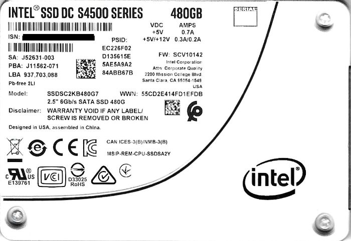 Intel SSD S4500 480gb