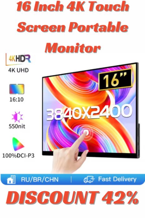 16 Inch 4K Touch Screen Portable Monitor 100DCIP3 550nit 38402400 16:10 Travel Office Display for Phone Laptop Switch Xbox