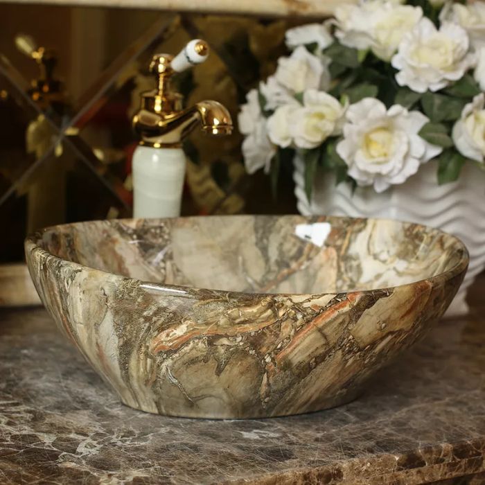 Ceramic Oval Marble Wash Basin