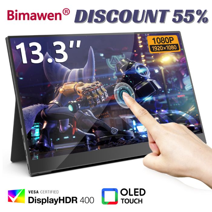 Bimawen 13.3inch OLED 1080P Touch Screen Portable Monitor For SwitchXBoxPS45 Game Display 400nit 100sRGB LCD Second Screen