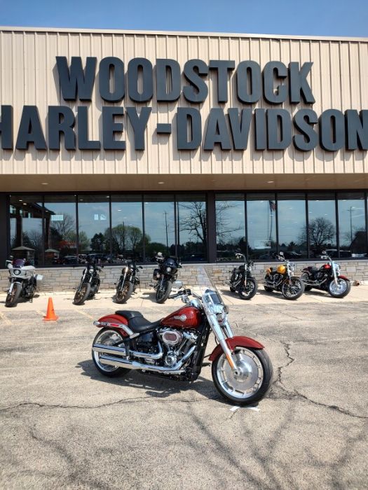 PreOwned 2024 HarleyDavidson Fat Boy 114 FLFBS for Sale in stunning Sharkskin Blue.