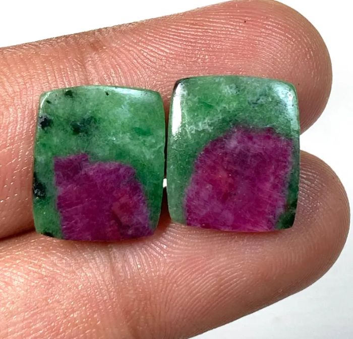 Ruby Zoisite Cabochon Pair: Gemstone Match Set Ruby Zoisite Cabochon Pair: Gemstone Match Set