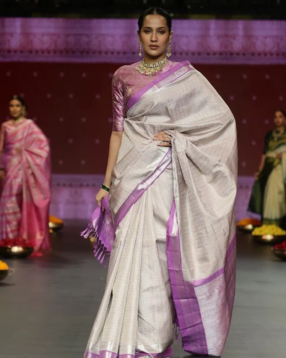 Silver kanjeevaram saree