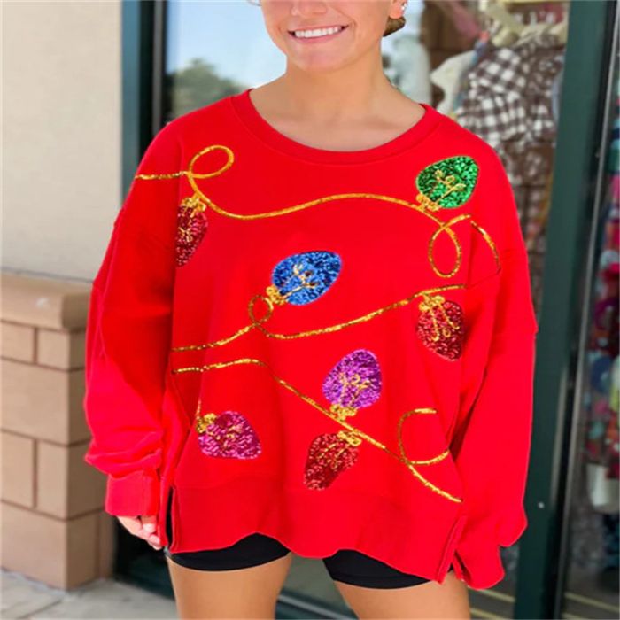 23 OFF FREE Shipping Christmas Sequin Pullover Hoodie Womens Long Sleeve Sweatshirt