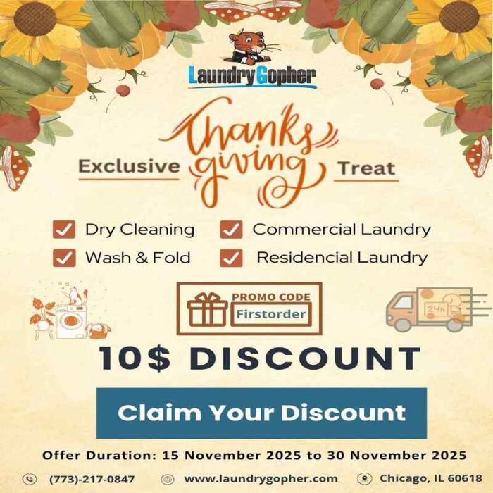 Chicago Thanksgiving Deal: Save 10 on Laundry Dry Cleaning Laundry Gopher