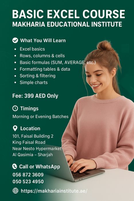 Sharjah Basic Excel Training Beginner Excel Classes Call 0568723609