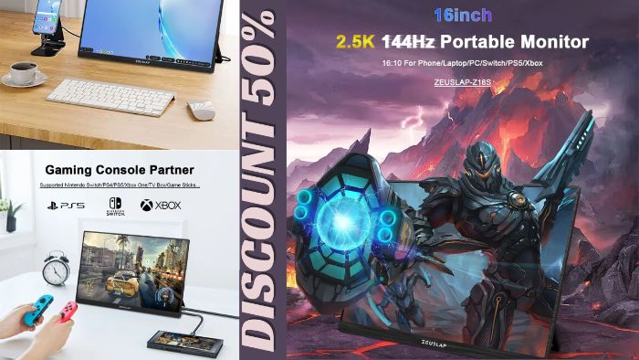 ZEUSLAP 16 QHD 2.5K 144Hz Gaming Portable Monitor: The Ultimate OntheGo Powerhouse for Gamers Creators