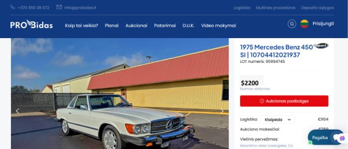 MERCEDESBENZ SLCLASS 1975 450 SL WHITE VIN: 10704412021937 2200
