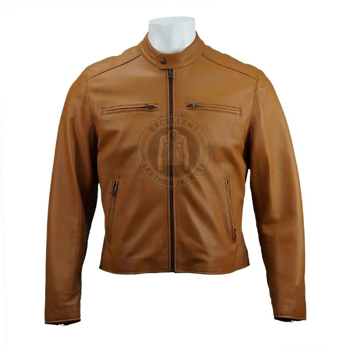 Carson Zip Up Tan Leather Jacket For Men