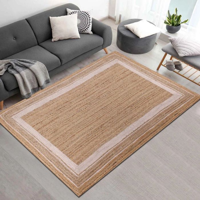 Hand Braided Jute White Bordered Square Area Rug