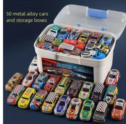 50pcs with Storage Box Mini iron Car Tin Car Back Force Car