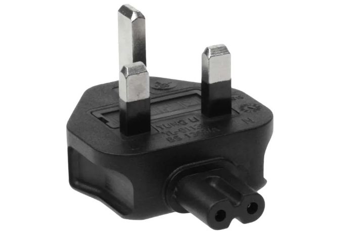 Angled IEC C7 to British BS1363 UK Power Plug Adapter
