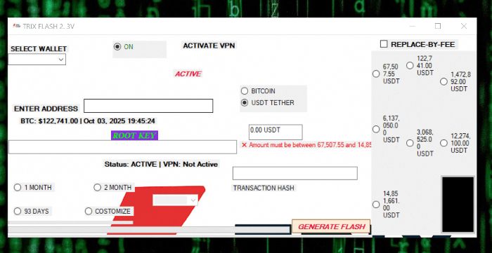 Flash USDT Software TRIX Flash Crypto Testing Tool