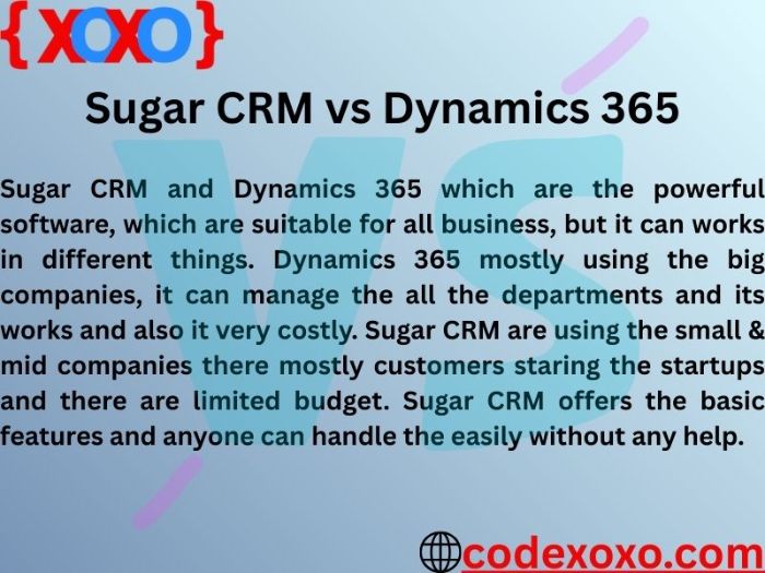 Sugar CRM vs Dynamics 365