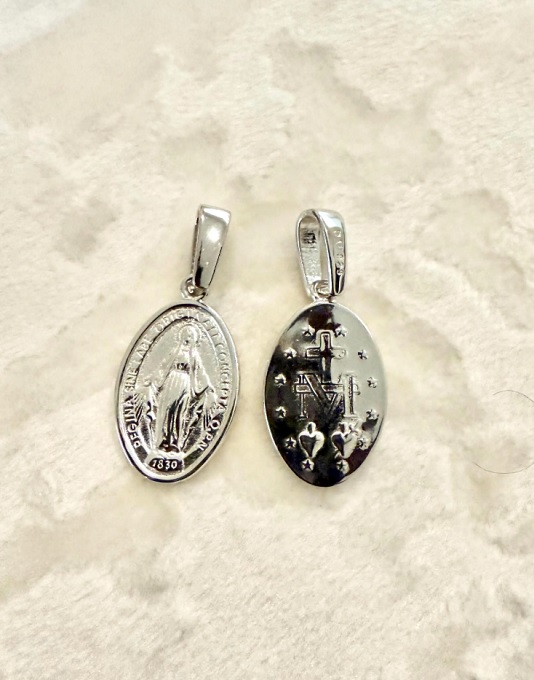 Virgin Mary Miraculous Medal Pendant in Sterling Silver Religious Catholic Jewelry