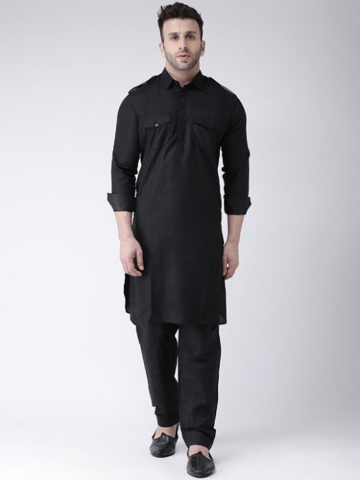 Hangup Men Black Solid Kurta with Pyjamas