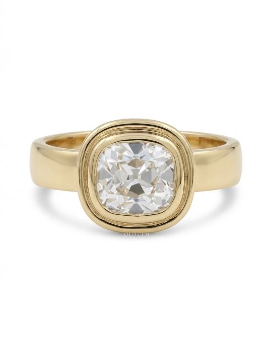 Old Mine Cushion Lab Diamond Bezel Set Ring