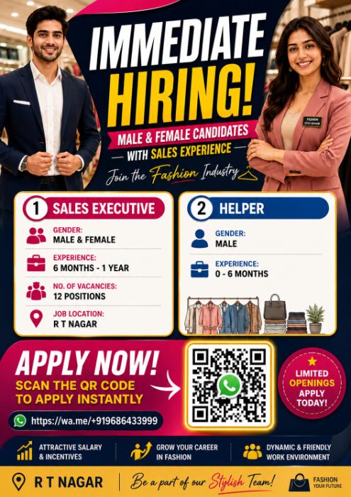 Immediate requirements for the below mentioned positions