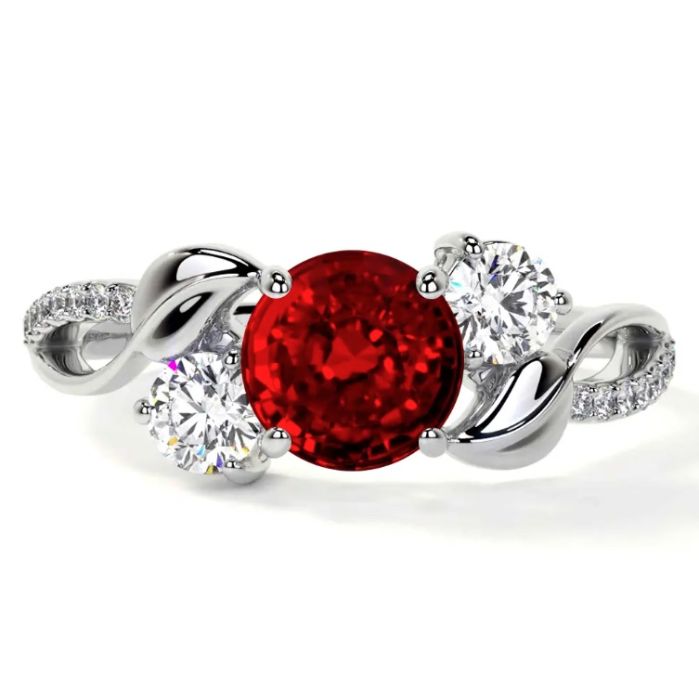 Natural Ruby Three Stone Ruby Rings for Women