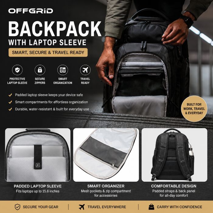Offgrid Backpack With Laptop Sleeve Smart, Secure Travel Ready