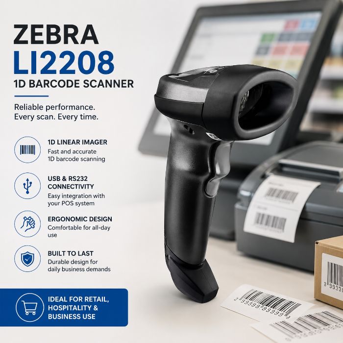 Zebra LI2208 Barcode Scanner 1D Linear Imager USB RS232