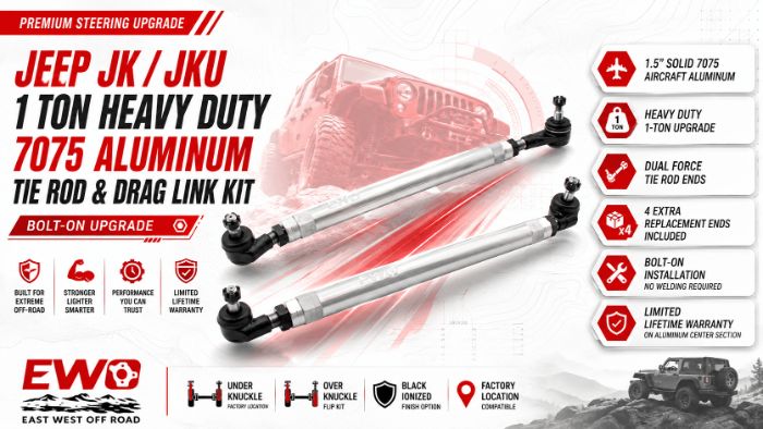 1 Ton Steering Kit JK Jeep Wrangler JKU 7075 Aluminum BoltOn