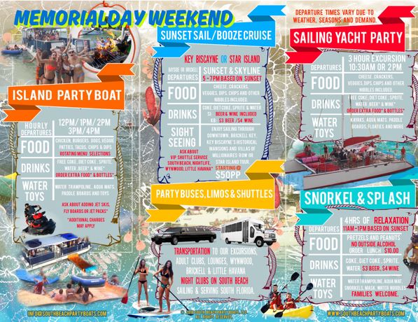 Memorial Day South Beach Miami Yacht Party Sunset and Booze Cruise Boat Parties