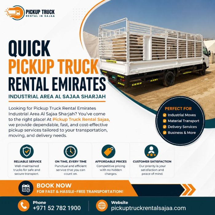 Quick Pickup Truck Rental Emirates Industrial Area, Al Sajaa, Sharjah Call Us Today! 971527821900