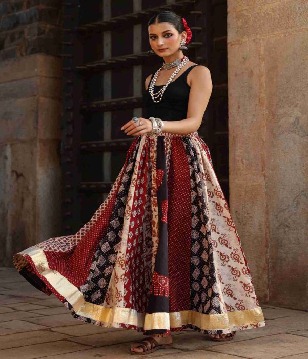 Buy Womens Multi Printed Flared Long Skirt Online