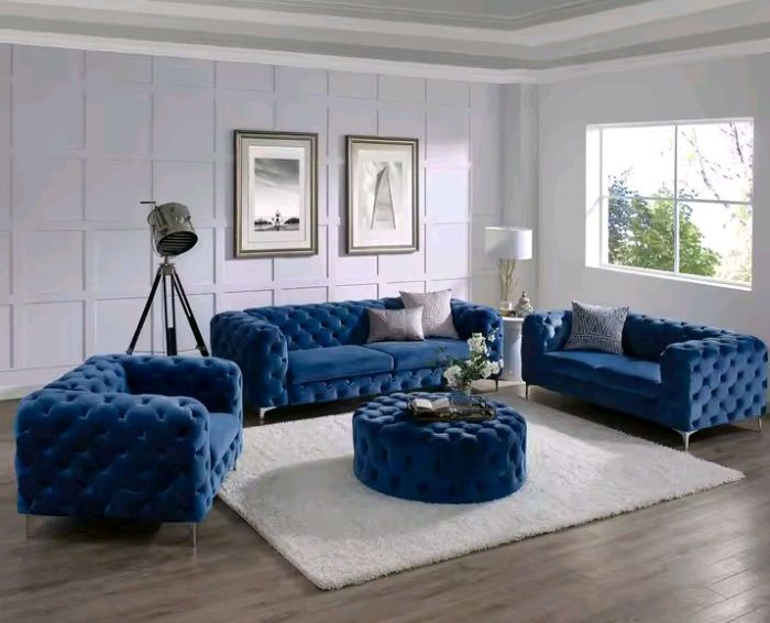 Nordic Velvet Chesterfield Sofa Set 4 Piece Modular Sectional Deep Button Tufted navy blue Upholstered Couch Modern Luxury Living Room Lounge Furniture