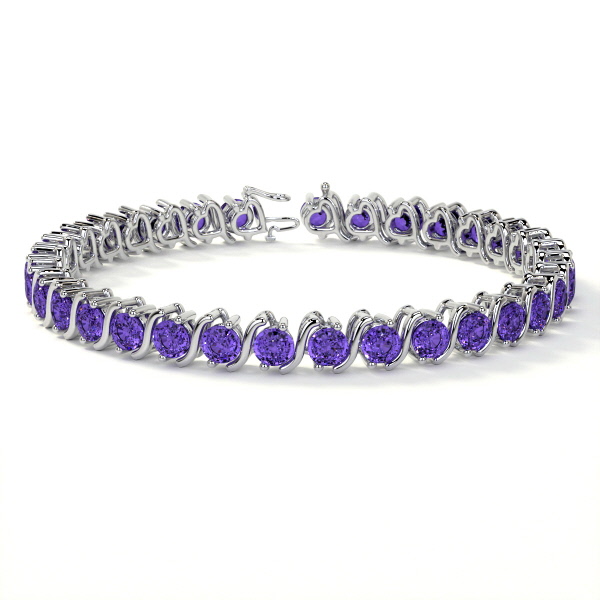 Tanzanite SLink Diamond Tennis Bracelet in 14K White Gold 8.58 Cttw