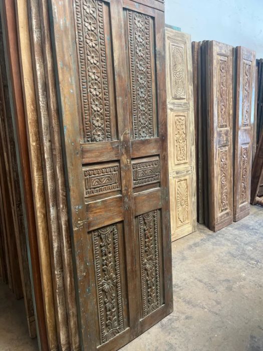 Antique Carved Wood Single Door: Rustic Farmhouse Hinged or Barn Door 80x28