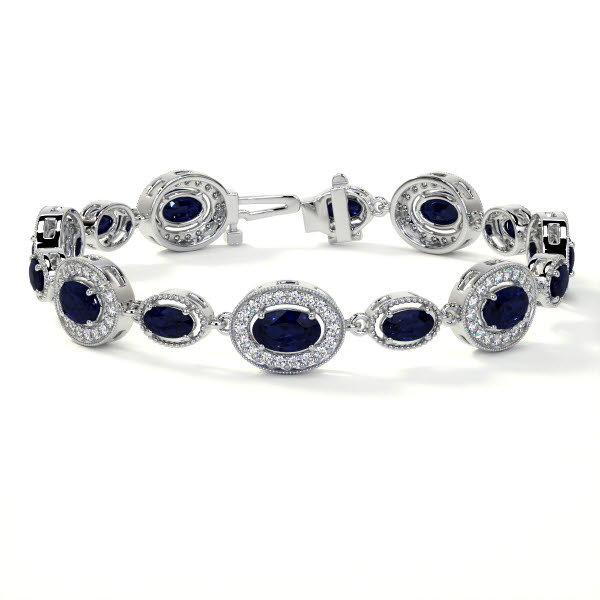 Blue Sapphire Diamond Bracelets for Women in 14K White Gold