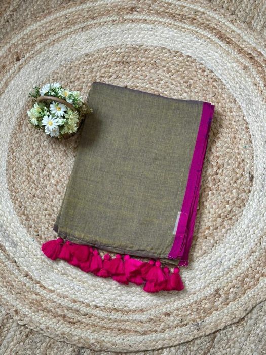 Plain Mulmul Cotton Saree