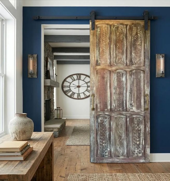 Vintage Carved Reclaimed Wood Barn Door Rustic Farmhouse Wooden Tall Door 96x36