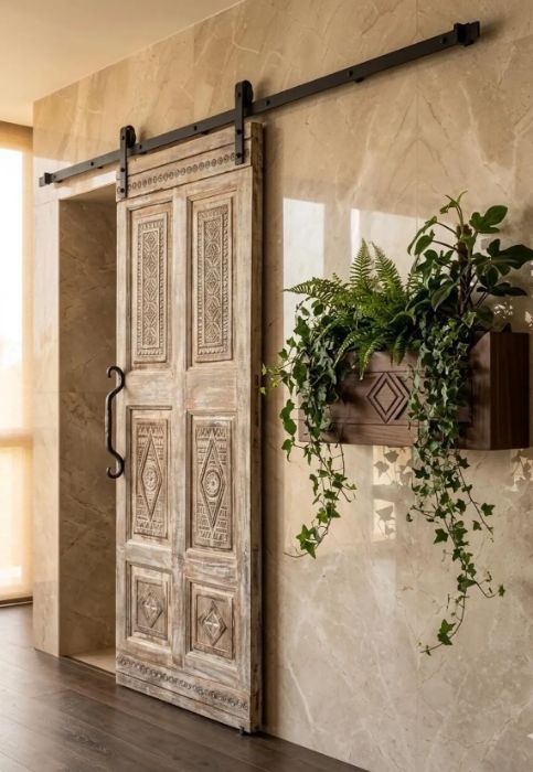 Vintage Spanish Style Solid Wood Carved Door Rustic Single Barn Door 80x39