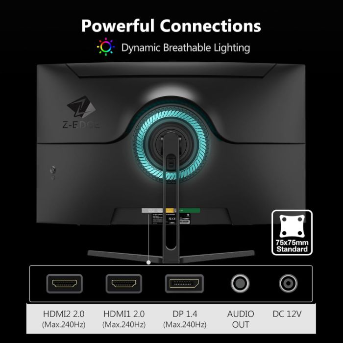 ZEdge 32 inch Curved PC Gaming Monitor, FHD 1080P 240Hz Curved Monitor,1500R Computer Monitor, MPRT 1ms Monitor, FreeSync, Low Blue Light, UG32P 1X DP and...